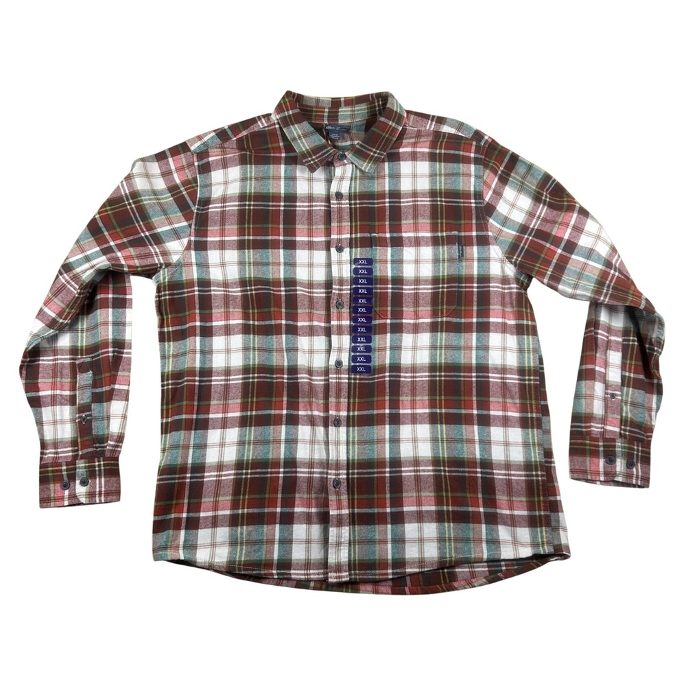 Eddie‎ Bauer Mens XXL Flannel Shirt Long Sleeve Plaid Red Brown Cotton NWT
